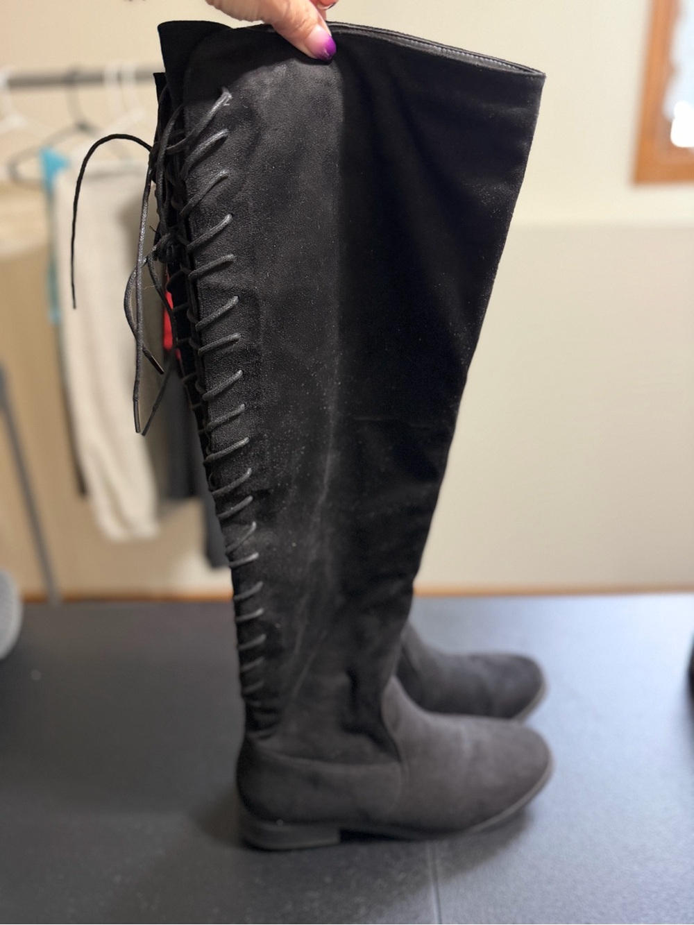 French Connection Black Over-the-Knee Lace-Up Boots